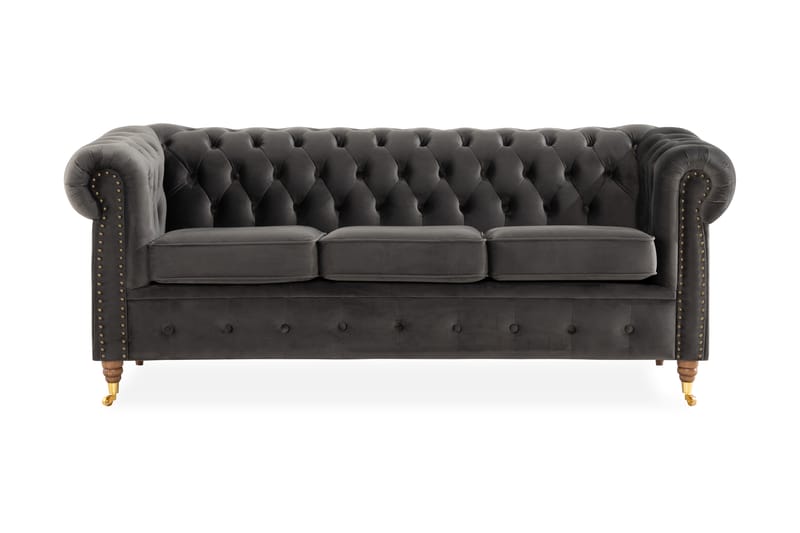 Chesterfield Deluxe 3-sits Soffa - Grå - Chesterfield soffa - 3 sits soffa