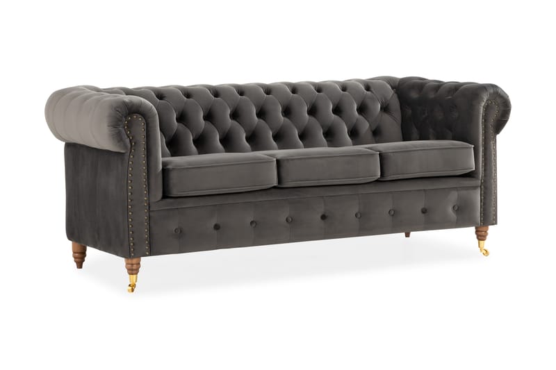 Chesterfield Deluxe 3-sits Soffa - Grå - Chesterfield soffa - 3 sits soffa