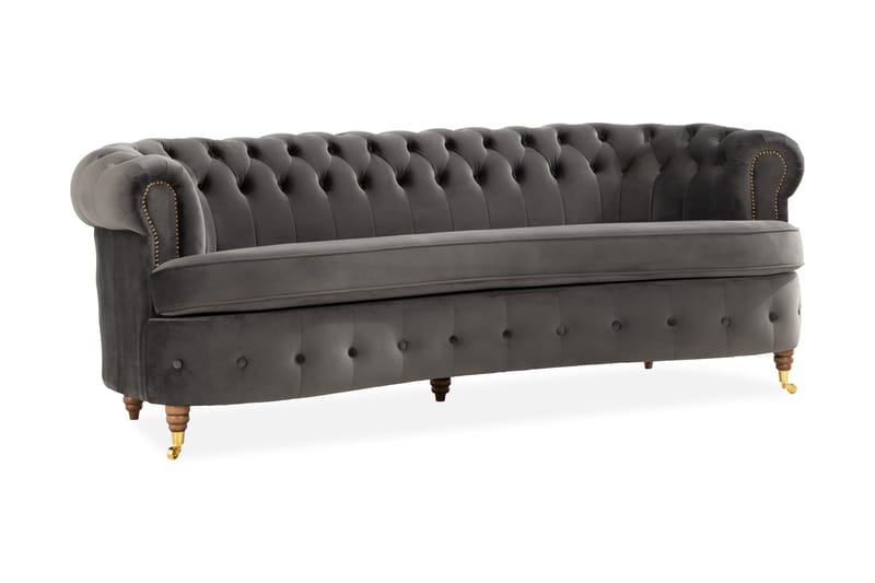 Chesterfield Deluxe Soffa Svängd - Grå - Chesterfield soffa - 3 sits soffa