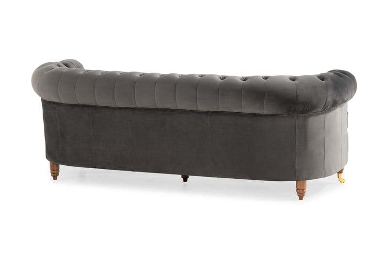 Chesterfield Deluxe Soffa Svängd - Grå - Chesterfield soffa - 3 sits soffa