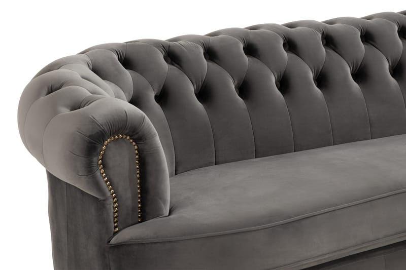 Chesterfield Deluxe Soffa Svängd - Grå - Chesterfield soffa - 3 sits soffa