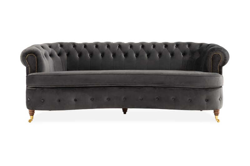 Chesterfield Deluxe Soffa Svängd - Grå - Chesterfield soffa - 3 sits soffa