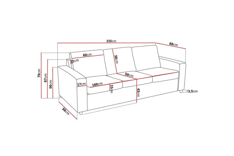 Crazy 3-sits Tygsoffa - Antracit - Möbler - Soffa - 3 sits soffa