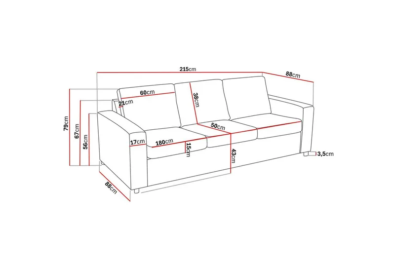 Crazy 3-sits Tygsoffa - Antracit - Möbler - Soffa - 3 sits soffa