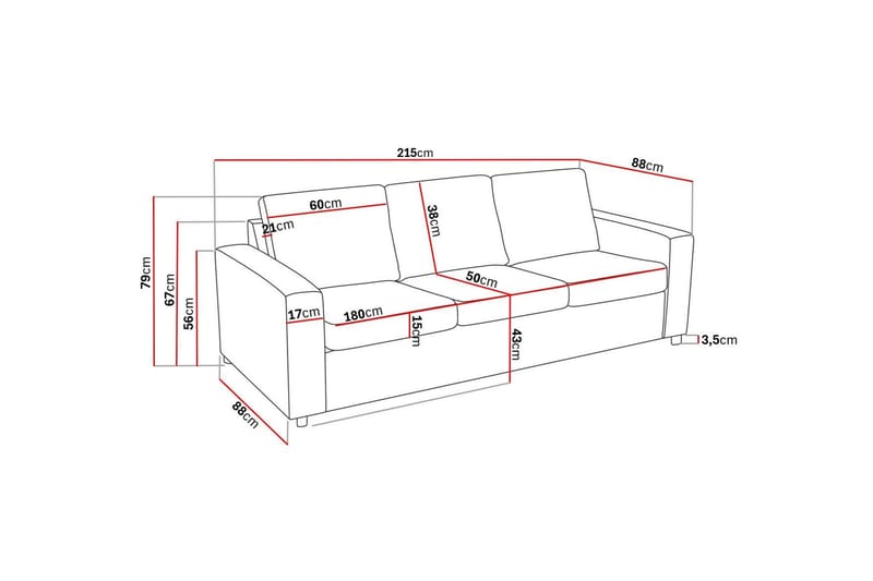 Crazy 3-sits Tygsoffa - Antracit - Möbler - Soffa - 3 sits soffa