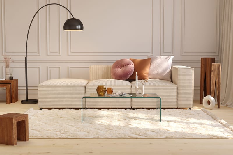 Cubo 3-sits Djup Modulsoffa + Fotpall i Manchester - Beige - Möbler - Soffa - Modulsoffor - Komplett modulsoffa