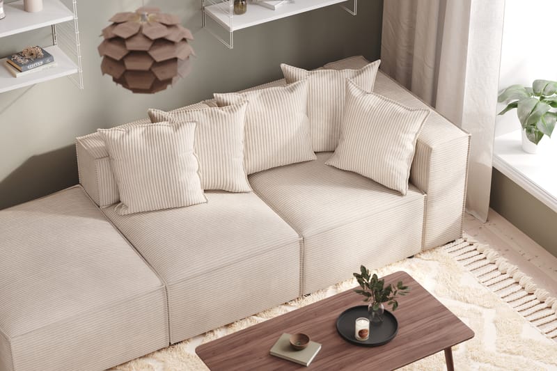 Cubo 3-sits Djup Modulsoffa + Fotpall i Manchester - Beige - Möbler - Soffa - 3 sits soffa