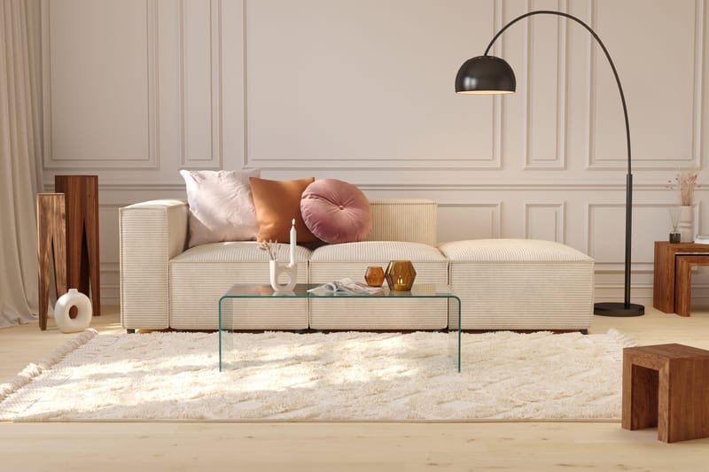 Cubo 3-sits Djup Modulsoffa + Fotpall i Manchester - Beige - Möbler - Soffa - Modulsoffor - Komplett modulsoffa
