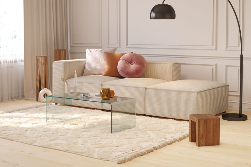 Cubo 3-sits Djup Modulsoffa + Fotpall i Manchester - Beige - Möbler - Soffa - Modulsoffor - Komplett modulsoffa
