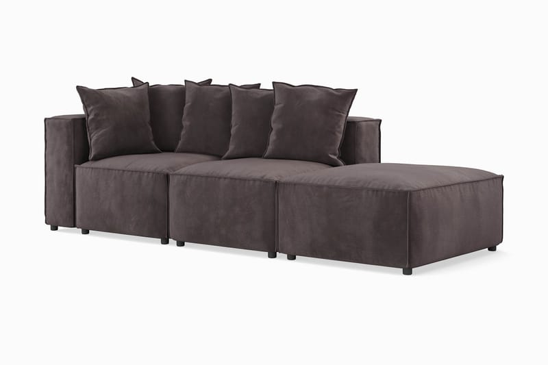 Cubo 3-sits Djup Modulsoffa + Fotpall i Sammet - Mörkgrå - Möbler - Soffa - Modulsoffor - Komplett modulsoffa