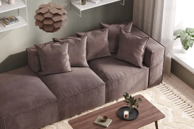 Cubo 3-sits Djup Modulsoffa + Fotpall i Sammet - Mörkgrå - Möbler - Soffa - 3 sits soffa