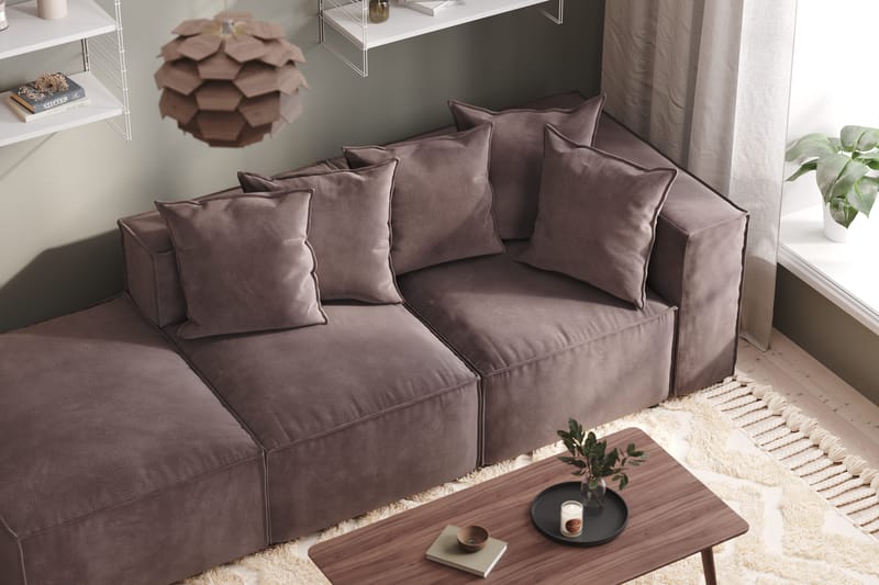 Cubo 3-sits Djup Modulsoffa + Fotpall i Sammet - Mörkgrå - Möbler - Soffa - Modulsoffor - Komplett modulsoffa