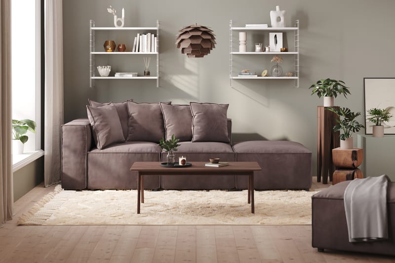 Cubo 3-sits Djup Modulsoffa + Fotpall i Sammet - Mörkgrå - Möbler - Soffa - 3 sits soffa