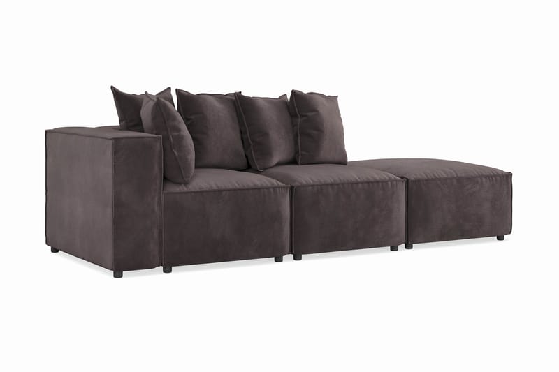 Cubo 3-sits Djup Modulsoffa + Fotpall i Sammet - Mörkgrå - Möbler - Soffa - 3 sits soffa