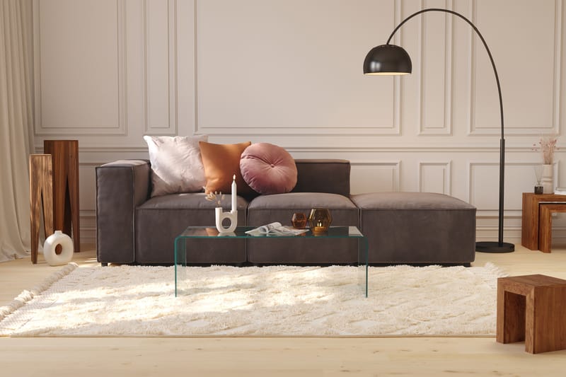 Cubo 3-sits Djup Modulsoffa + Fotpall i Sammet - Mörkgrå - Möbler - Soffa - 3 sits soffa