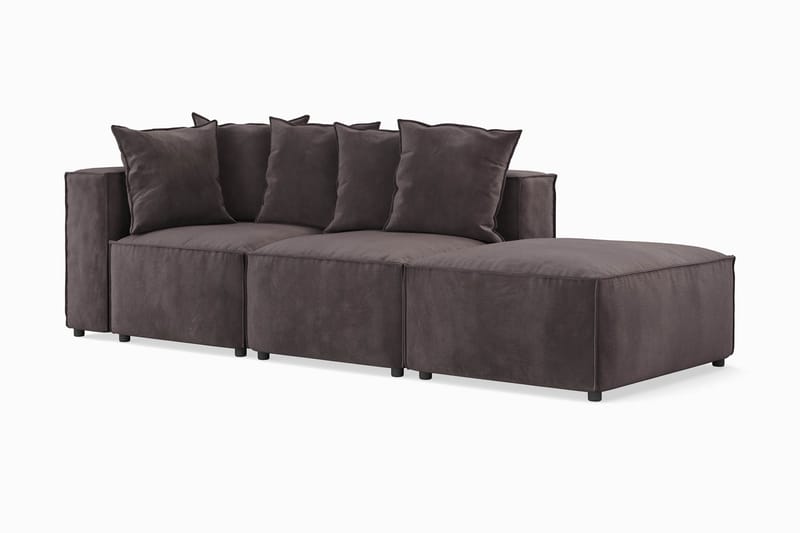 Cubo 3-sits Djup Modulsoffa + Fotpall i Sammet - Mörkgrå - Möbler - Soffa - 3 sits soffa