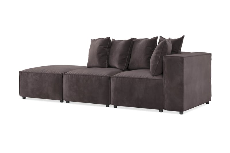 Cubo 3-sits Djup Modulsoffa + Fotpall i Sammet - Mörkgrå - Möbler - Soffa - 3 sits soffa