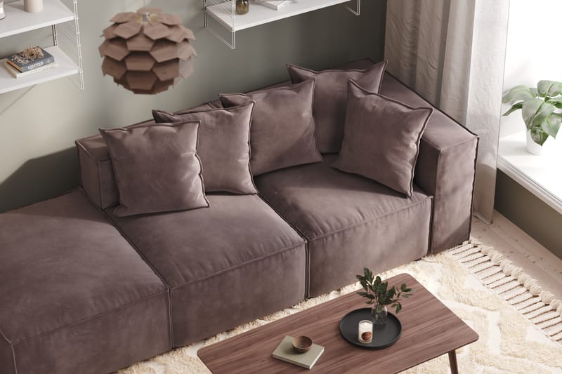 Cubo 3-sits Djup Modulsoffa + Fotpall i Sammet - Mörkgrå - Möbler - Soffa - 3 sits soffa