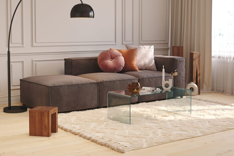 Cubo 3-sits Djup Modulsoffa + Fotpall i Sammet - Mörkgrå - Möbler - Soffa - 3 sits soffa