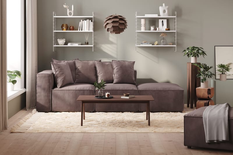 Cubo 3-sits Djup Modulsoffa + Fotpall i Sammet - Mörkgrå - Möbler - Soffa - Modulsoffor - Komplett modulsoffa
