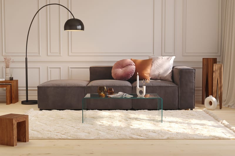 Cubo 3-sits Djup Modulsoffa + Fotpall i Sammet - Mörkgrå - Möbler - Soffa - Modulsoffor - Komplett modulsoffa