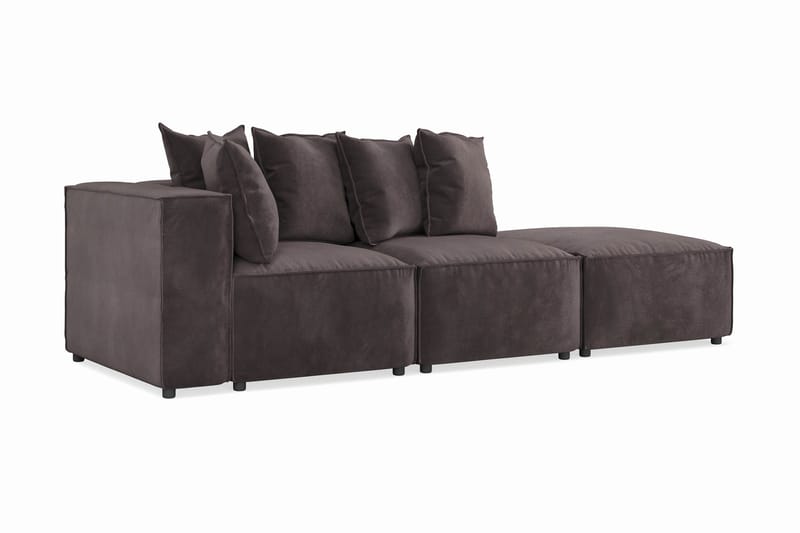 Cubo 3-sits Djup Modulsoffa + Fotpall i Sammet - Mörkgrå - Möbler - Soffa - Modulsoffor - Komplett modulsoffa