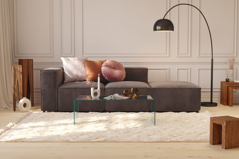 Cubo 3-sits Djup Modulsoffa + Fotpall i Sammet - Mörkgrå - Möbler - Soffa - Modulsoffor - Komplett modulsoffa