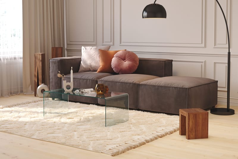Cubo 3-sits Djup Modulsoffa + Fotpall i Sammet - Mörkgrå - Möbler - Soffa - Modulsoffor - Komplett modulsoffa