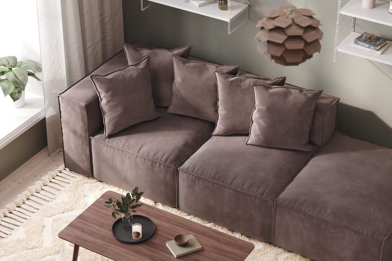 Cubo 3-sits Djup Modulsoffa + Fotpall i Sammet - Mörkgrå - Möbler - Soffa - Modulsoffor - Komplett modulsoffa