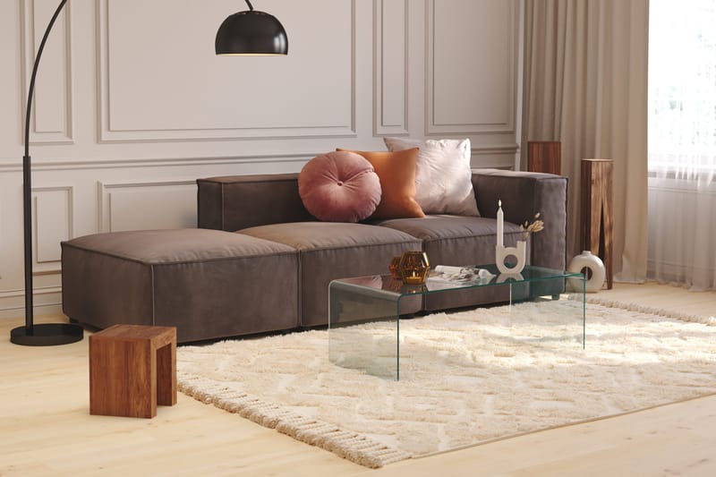 Cubo 3-sits Djup Modulsoffa + Fotpall i Sammet - Mörkgrå - Möbler - Soffa - Modulsoffor - Komplett modulsoffa