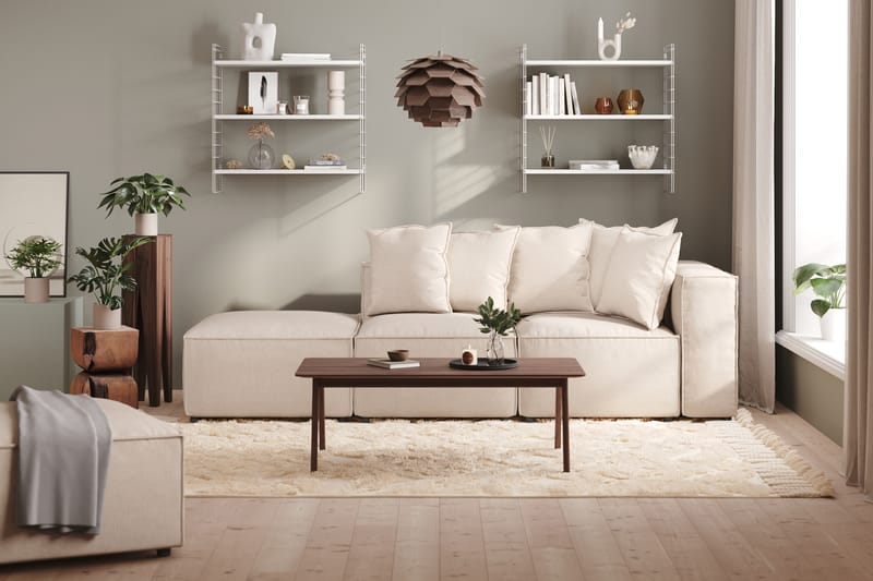 Cubo 3-sits Djup Modulsoffa + Fotpall i Tyg - Beige - Möbler - Soffa - 3 sits soffa
