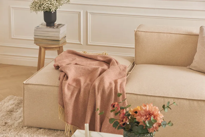 Cubo 3-sits Djup Modulsoffa + Fotpall i Tyg - Beige - Möbler - Soffa - Modulsoffor - Komplett modulsoffa