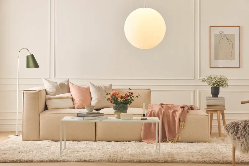 Cubo 3-sits Djup Modulsoffa + Fotpall i Tyg - Beige - Möbler - Soffa - Modulsoffor - Komplett modulsoffa