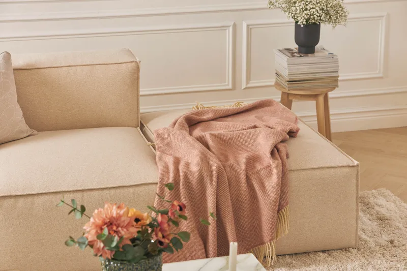 Cubo 3-sits Djup Modulsoffa + Fotpall i Tyg - Beige - Möbler - Soffa - Modulsoffor - Komplett modulsoffa