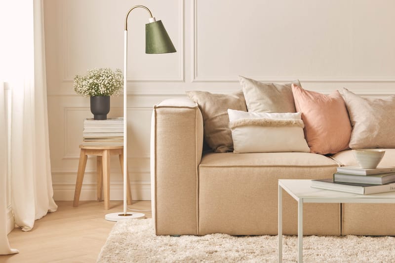 Cubo 3-sits Djup Modulsoffa + Fotpall i Tyg - Beige - Möbler - Soffa - Modulsoffor - Komplett modulsoffa