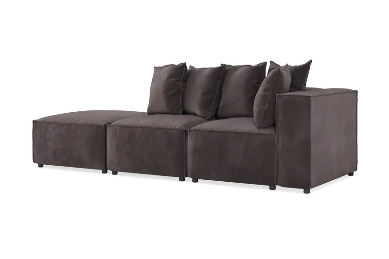 Cubo 3-sits Djup Modulsoffa + Fotpall i Sammet - Mörkgrå - Möbler - Soffa - Modulsoffor - Komplett modulsoffa