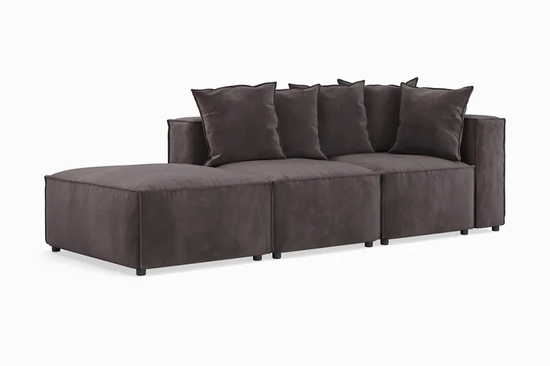 Cubo 3-sits Djup Modulsoffa + Fotpall i Sammet - Mörkgrå - Möbler - Soffa - Modulsoffor - Komplett modulsoffa