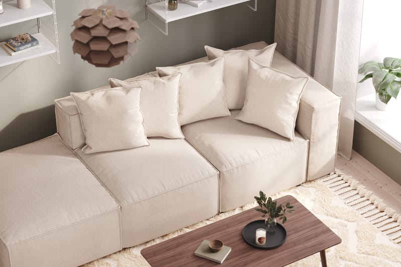 Cubo 3-sits Djup Modulsoffa + Fotpall i Tyg - Beige - Möbler - Soffa - Modulsoffor - Komplett modulsoffa