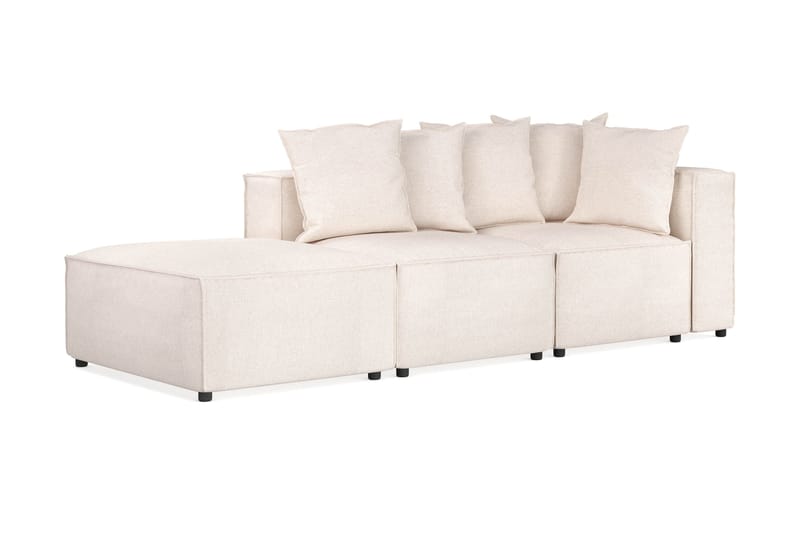 Cubo 3-sits Djup Modulsoffa + Fotpall i Tyg - Beige - Möbler - Soffa - Modulsoffor - Komplett modulsoffa