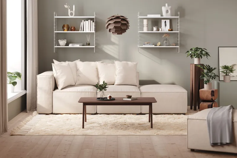 Cubo 3-sits Djup Modulsoffa + Fotpall i Tyg - Beige - Möbler - Soffa - Modulsoffor - Komplett modulsoffa