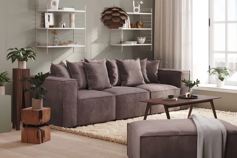 Cubo 4-sits Djup Modulsoffa i Sammet - Mörkgrå - Möbler - Soffa - 3 sits soffa