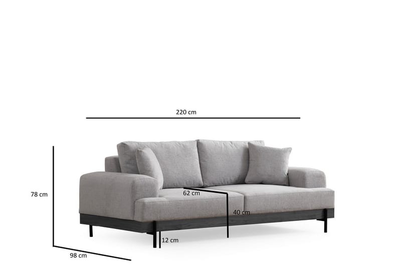 Eti 3-sits Soffa 98 cm i Tyg med Låga Armstöd - Grå - Möbler - Soffa - 3 sits soffa
