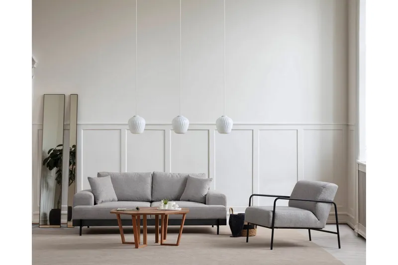 Eti 3-sits Soffa 98 cm i Tyg med Låga Armstöd, Grå
