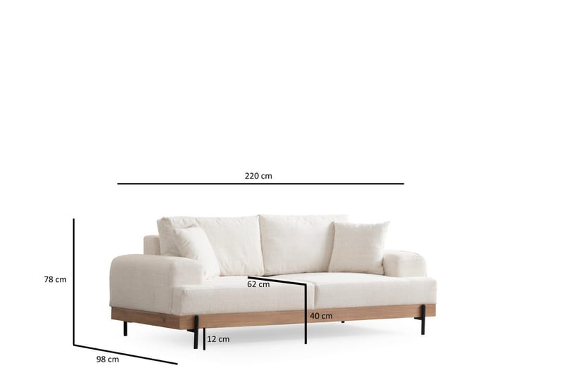 Eti 3-sits Soffa i Tyg med Träunderrede - Vit - Möbler - Soffa - 3 sits soffa