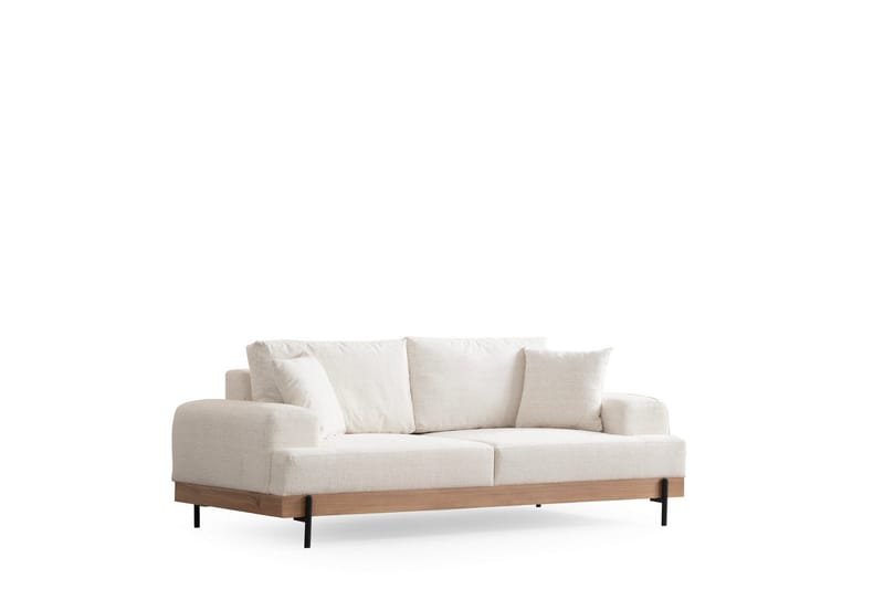 Eti 3-sits Soffa i Tyg med Träunderrede - Vit - Möbler - Soffa - 3 sits soffa