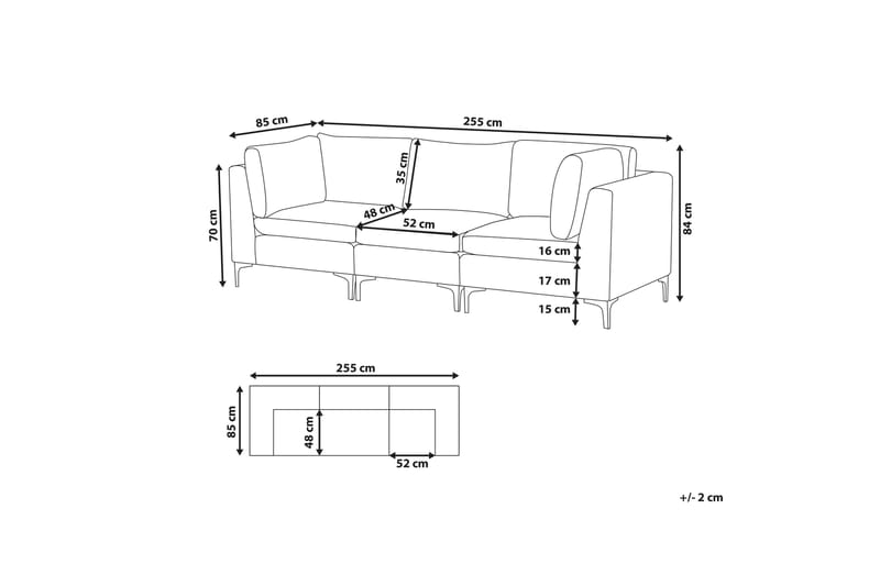 Evja 3-sits Soffa - Sammet/Grå - 3 sits soffa