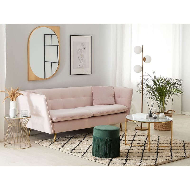 3-sits soffa Frederica - Rosa, guld/Sammet - Möbler - Soffa - Chesterfield soffa