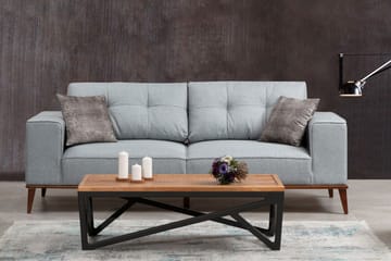 Jonnesha Bäddsoffa Knappad Rygg i Tyg med Träben - Grå - Möbler - Soffa - Bäddsoffa - Bäddsoffa 3 sits