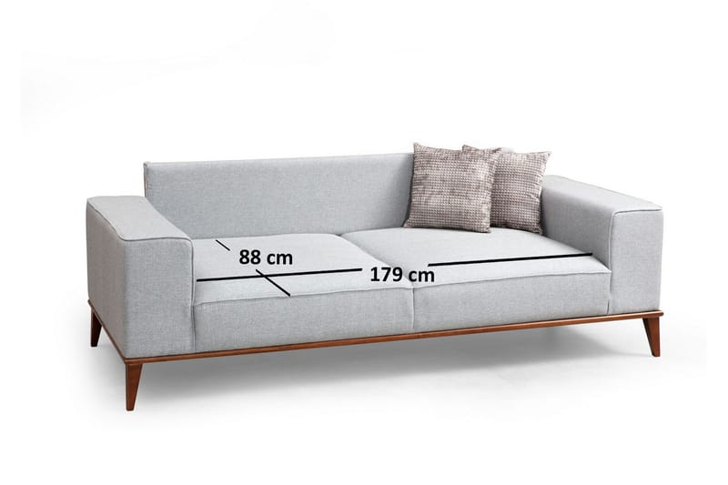 Jonnesha Bäddsoffa Knappad Rygg i Tyg med Träben - Grå - Möbler - Soffa - Bäddsoffa - Bäddsoffa 3 sits