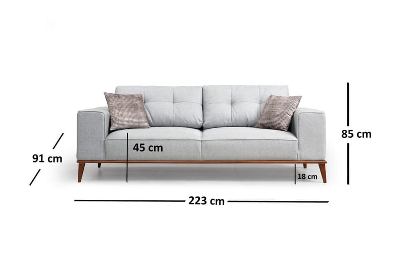 Jonnesha Bäddsoffa Knappad Rygg i Tyg med Träben - Grå - Möbler - Soffa - Bäddsoffa - Bäddsoffa 3 sits